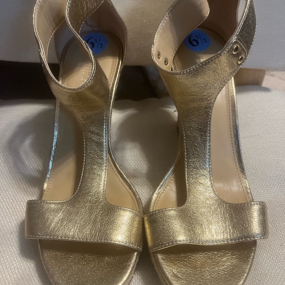Michael Kors Gold Leather Stiletto Wedge Sandals with Zipper
